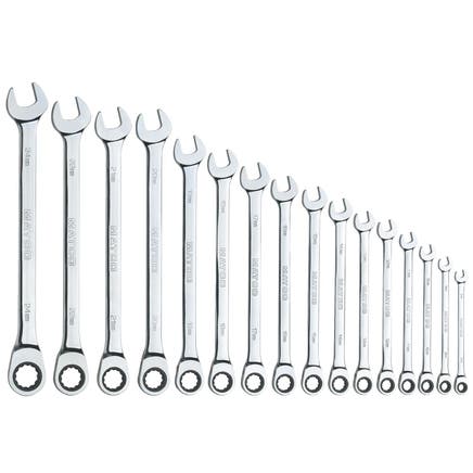 16 PIECE 72 TOOTH EXTRA LONG METRIC COMBINATION RATCHETING WRENCH SET