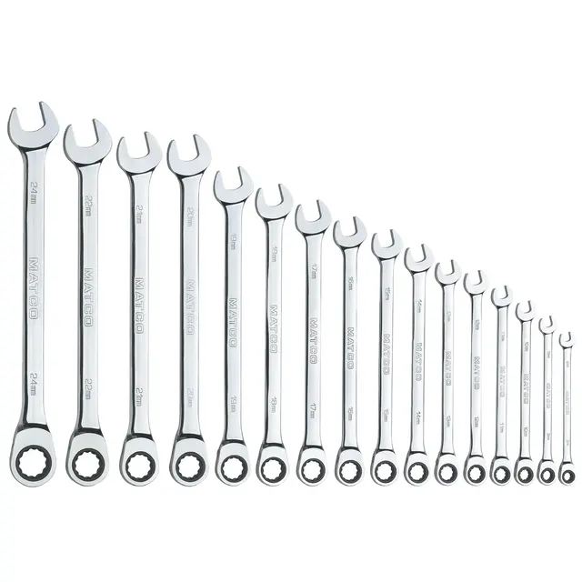 16 PIECE 72 TOOTH METRIC EXTRA LONG COMBINATION RATCHETING WRENCH SET