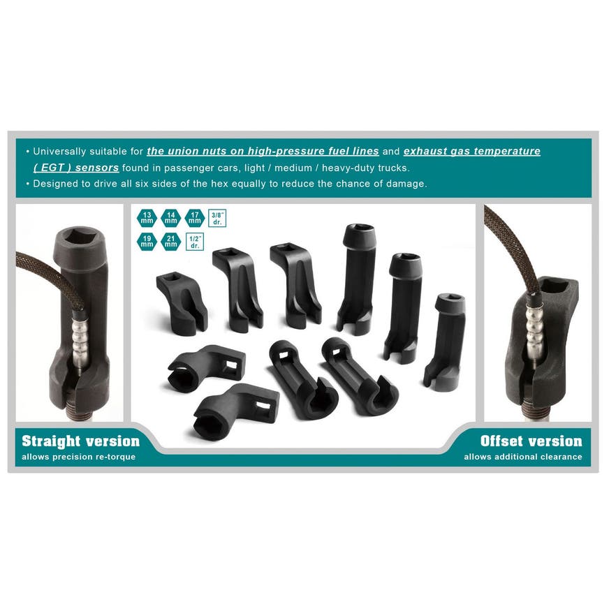 FLARE NUT SOCKET SET STRAIGHT & OFFSET (13MM, 14MM, 17MM, 19MM, 21MM