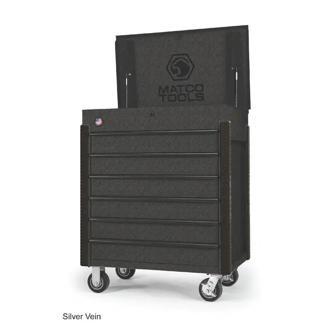 35” x 22” JSC483 ROLLING TOOL CART (SILVER VEIN/BLACK)