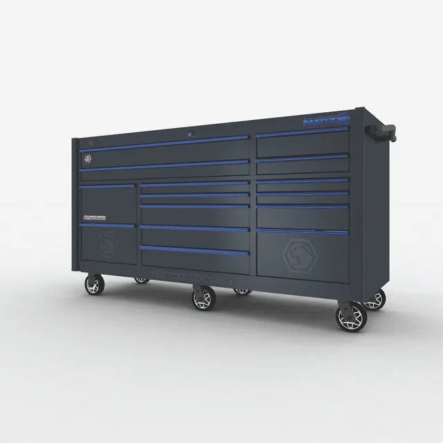 79" x 28" TRIPLE-BAY 4s SERIES TOOLBOX (OUTLAW BLACK/BLUE)