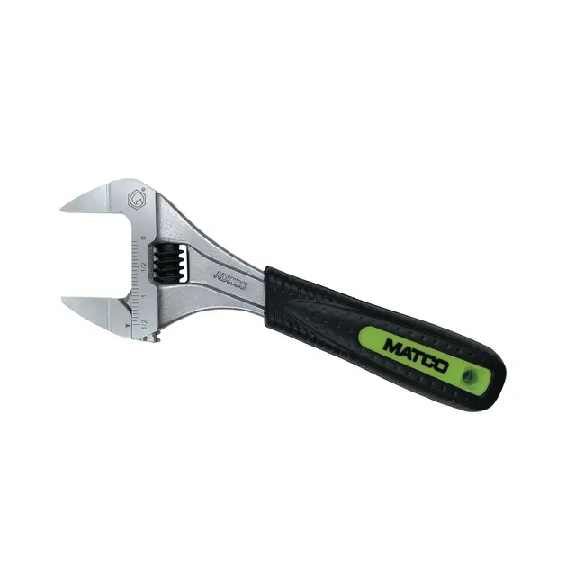 8" LONG SUPER WIDE OPENING ADJUSTABLE WRENCH WITH EXTRA SLIM JAWS