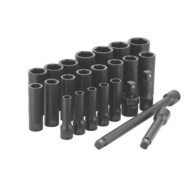 24 PIECE 1/2" DRIVE SAE 6 POINT ADV DEEP IMPACT SOCKET SET