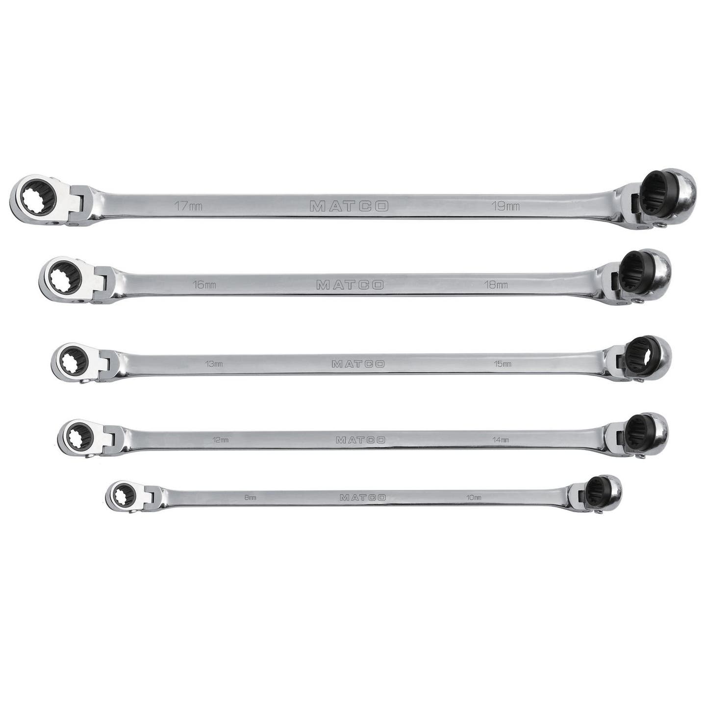 5 PIECE EXTRA LONG DOUBLE BOX FLEX HEAD RATCHETING WRENCH SET