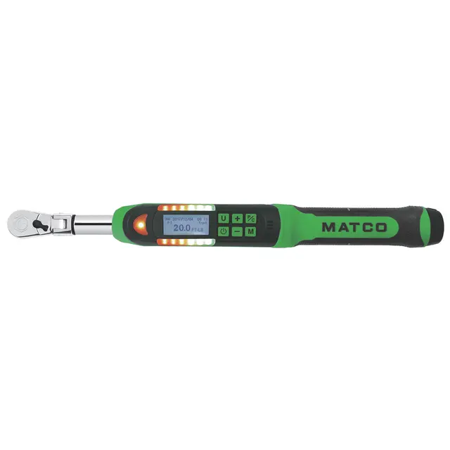 1/4" DRIVE FLEX HEAD ELECTRONIC TORQUE WRENCH 1-20 FT. LBS. WITH ANGLE - GREEN