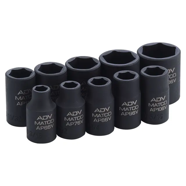 10 PIECE 1/4" DRIVE SAE SAE 6 POINT ADV IMPACT SOCKET SET