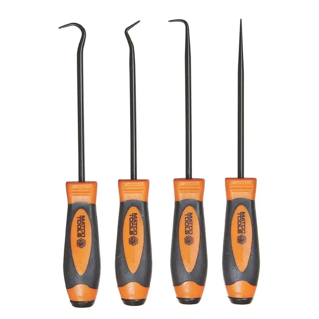 4 PIECE HOOK AND PICK SET WITH METAL CAP - ORANGE