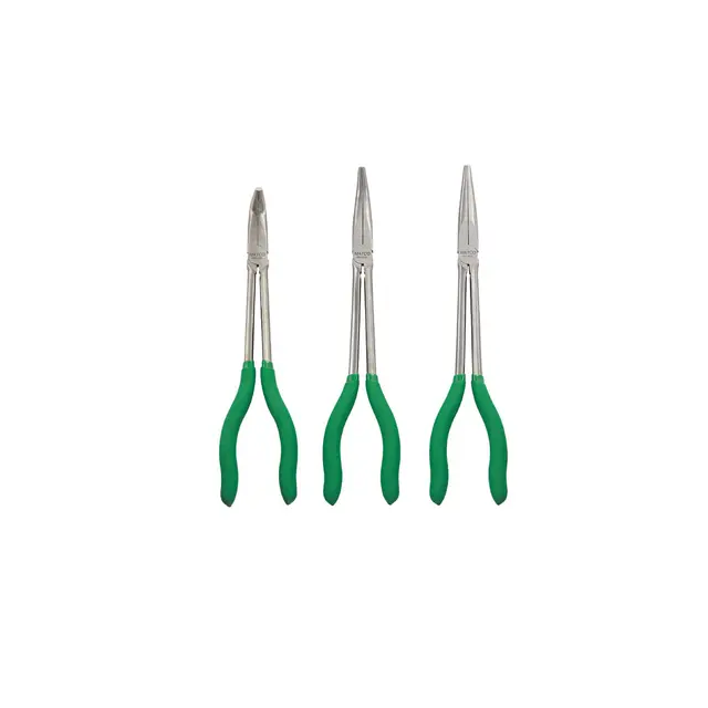 3 PIECE EXTRA LONG NEEDLE NOSE PLIER SET- GREEN