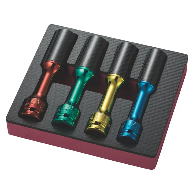 4 PIECE 1/2" DRIVE METRIC 6 POINT THIN WALL EXTENDED WHEEL IMPACT SOCKET SET