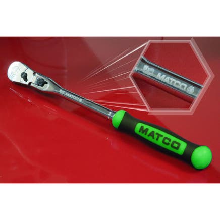 1/2" DRIVE 33-3/8" EIGHTY8 TOOTH LOCKING FLEX RATCHET WITH ERGO HANDLE - GREEN
