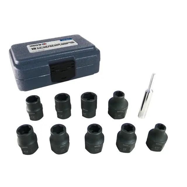3/8" DRIVE 10 PIECE SAE HEX GRIP DAMAGED FASTENER IMPACT SOCKET SET