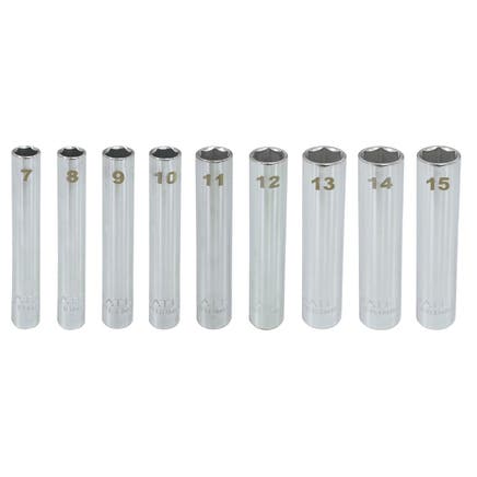 1/4" DRIVE 9 PIECE METRIC 6 POINT EXTRA DEEP SOCKET SET