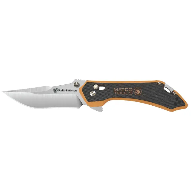 SMITH & WESSON X MATCO CLIP POINT FOLDING KNIFE, ORANGE