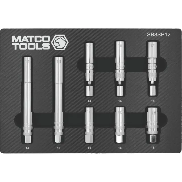8 PIECE 3/8" DRIVE 12 POINT THIN WALL MAGNETIC SPARK PLUG SOCKET SET