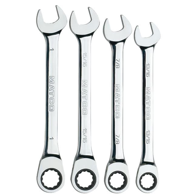 4 PIECE 72 TOOTH SAE COMBINATION RATCHETING WRENCH SET