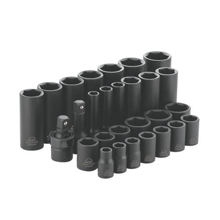 1/2" DRIVE 28 PIECE SAE 6 POINT STANDARD AND DEEP ADV IMPACT SOCKET SET