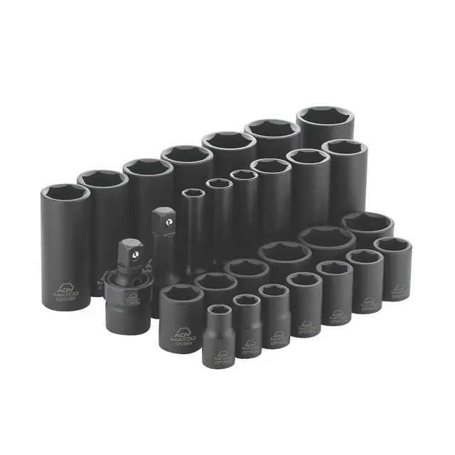 28 PIECE 1/2" DRIVE SAE 6 POINT ADV STANDARD AND DEEP IMPACT SOCKET SET
