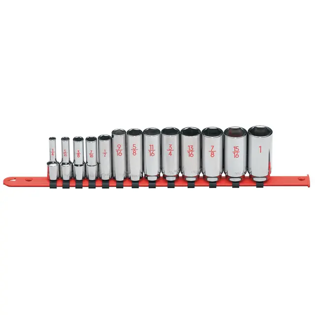 13 PIECE 3/8" DRIVE SAE 6 POINT DEEP CHROME SOCKET SET