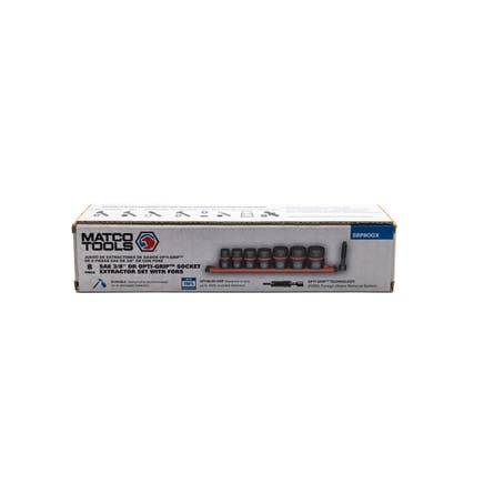8 PIECE 3/8" DRIVE SAE Socket OPTI-GRIP Extractor Set with Foreign Object Removal Pusher Rod