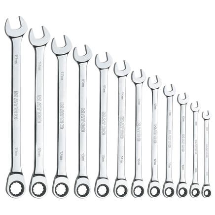 12 PIECE 72 TOOTH METRIC EXTRA LONG COMBINATION RATCHETING WRENCH SET