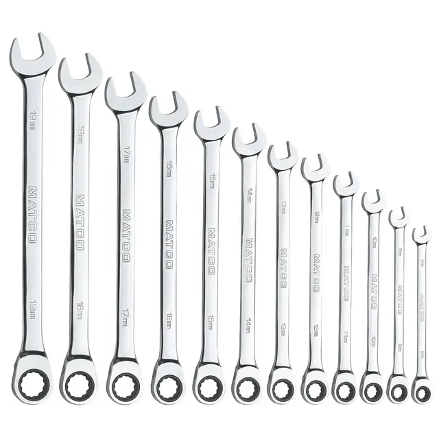12 PIECE 72 TOOTH METRIC EXTRA LONG COMBINATION RATCHETING WRENCH SET