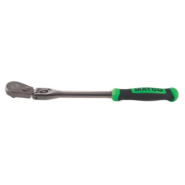 3/8" DRIVE 12-1/2" EIGHTY8 TOOTH BLACK NICKEL LOCKING FLEX RATCHET WITH ERGO HANDLE - GREEN