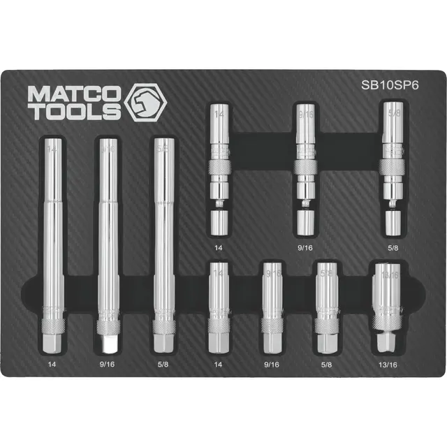 10 PIECE 6 POINT SPARK PLUG SOCKET SET WITH RETAINING TABS SET