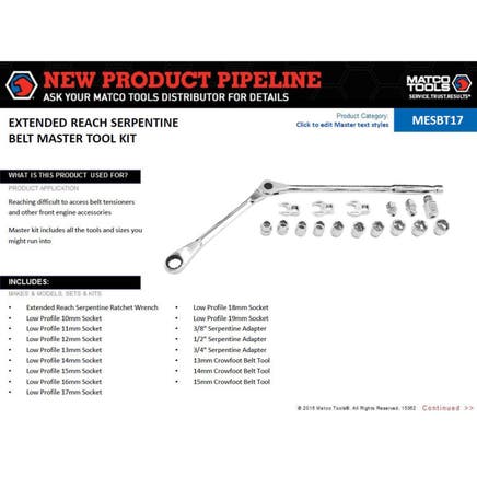 EXTENDED REACH RATCHETING SERPENTINE BELT MASTER TOOL KIT