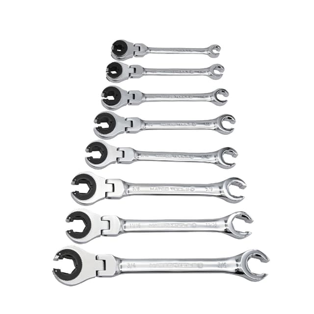 8 PIECE SAE FLEX RATCHETING FLARENUT WRENCH SET