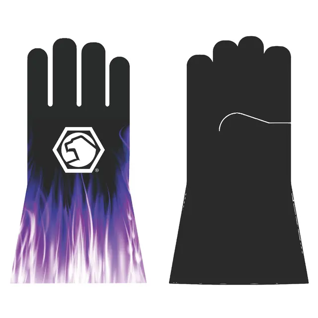 LEATHER WELDING GLOVES, PURPLE FLAME