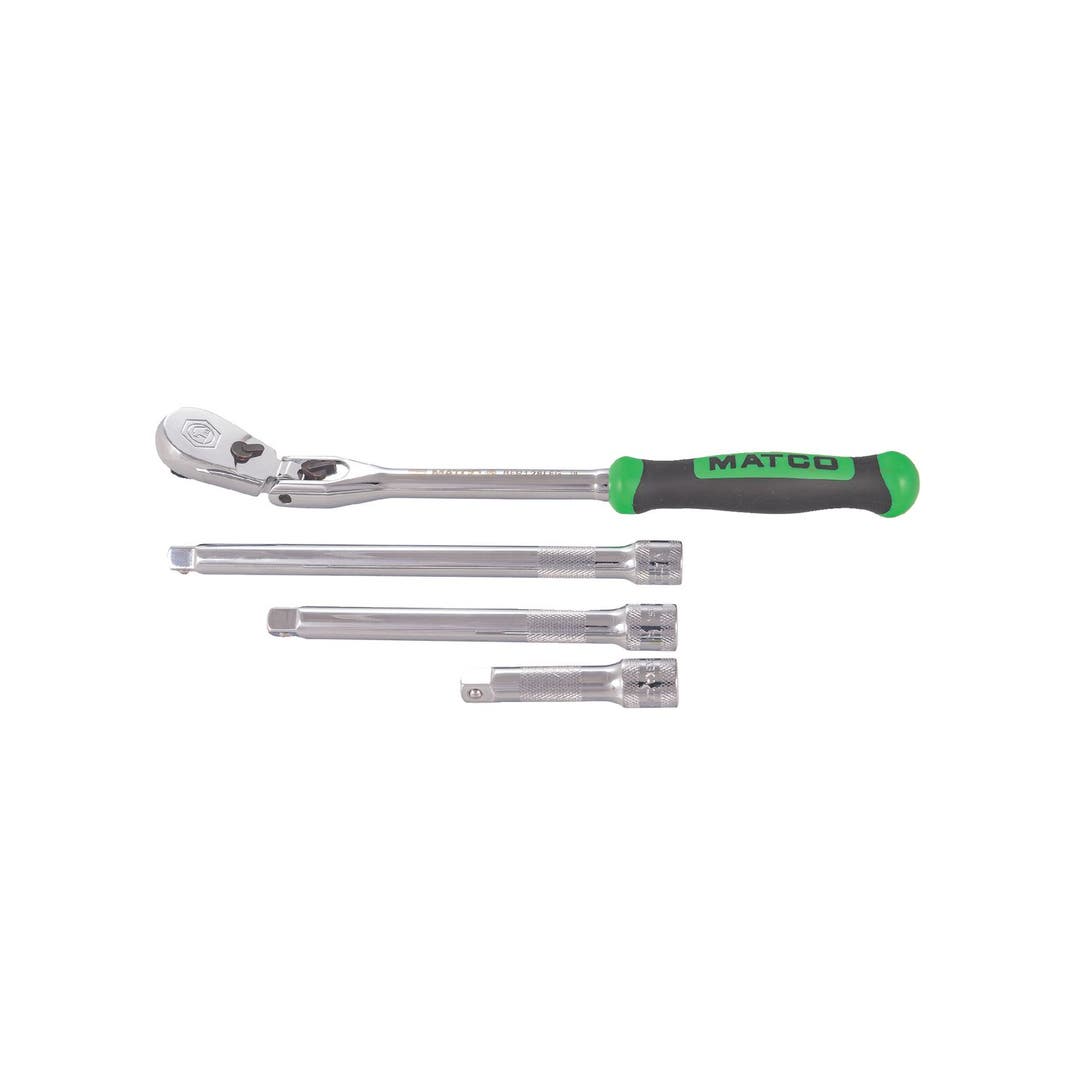 3/8" DRIVE 4 PIECE 12" EIGHTY8 TOOTH LOCKING FLEX RATCHET WITH CHROME EXTENSIONS 3", 6" AND 8