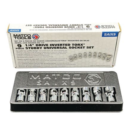 9 PIECE 1/4" DRIVE INVERTED TORX® STUBBY UNIVERSAL SOCKET SET