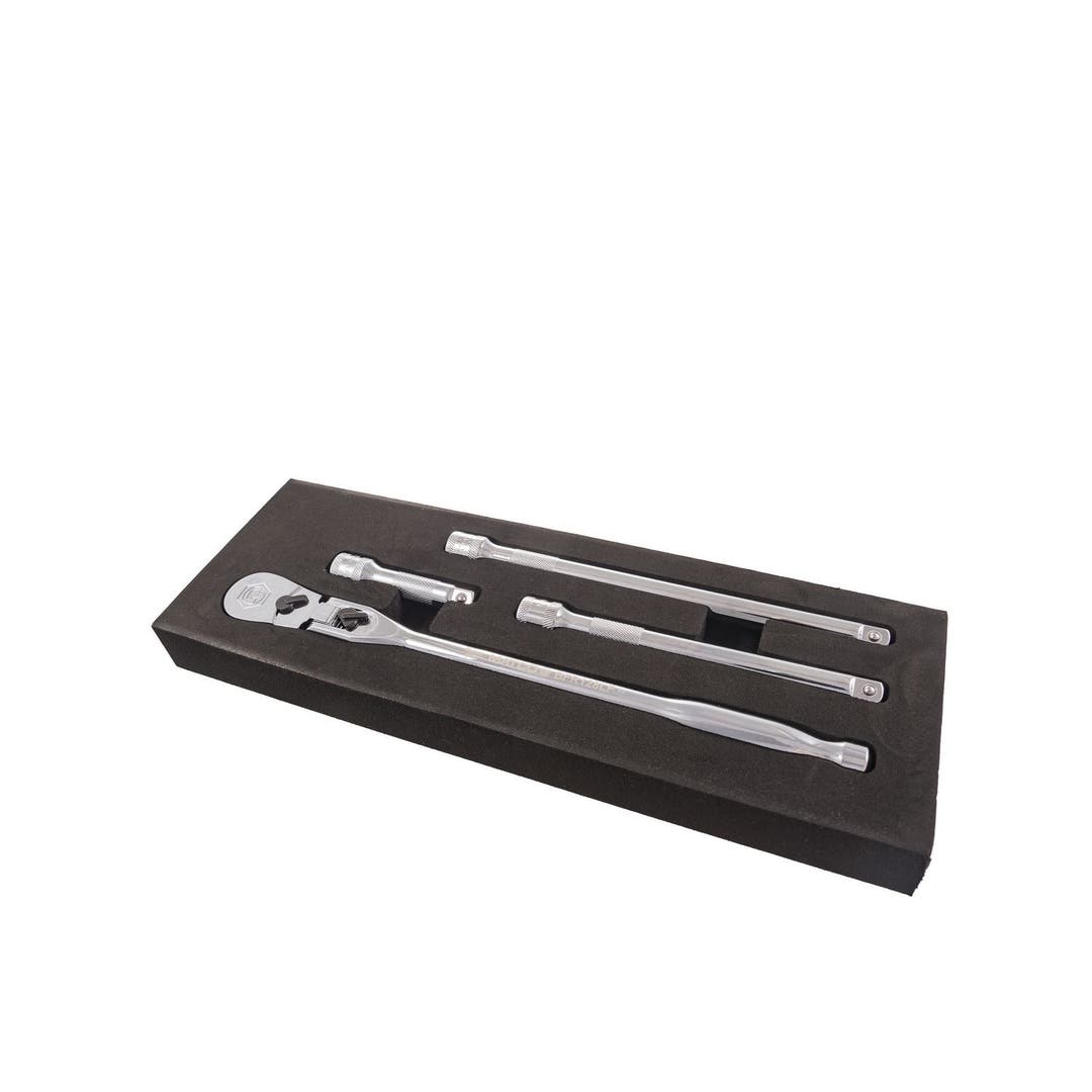 3/8" DRIVE 4 PIECE 12" EIGHTY8 TOOTH LOCKING FLEX RACHET WITH CHROME EXTENSIONS 3", 6" AND 8