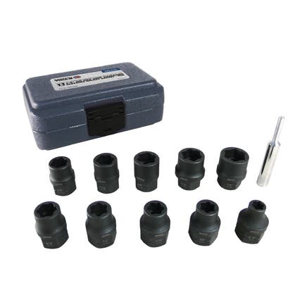 1/2" DRIVE 11 PIECE SAE HEX GRIP DAMAGED FASTENER IMPACT SOCKET SET