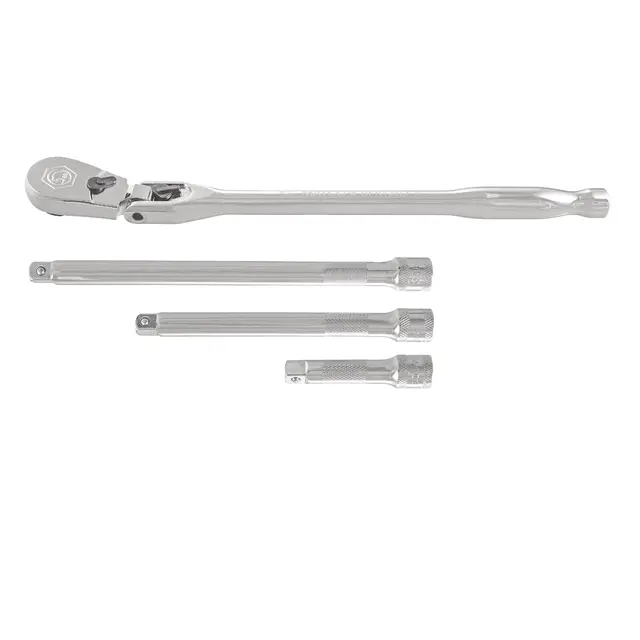 3/8" DRIVE 4 PIECE 12" EIGHTY8 TOOTH LOCKING FLEX RACHET WITH CHROME EXTENSIONS 3", 6" AND 8" SET