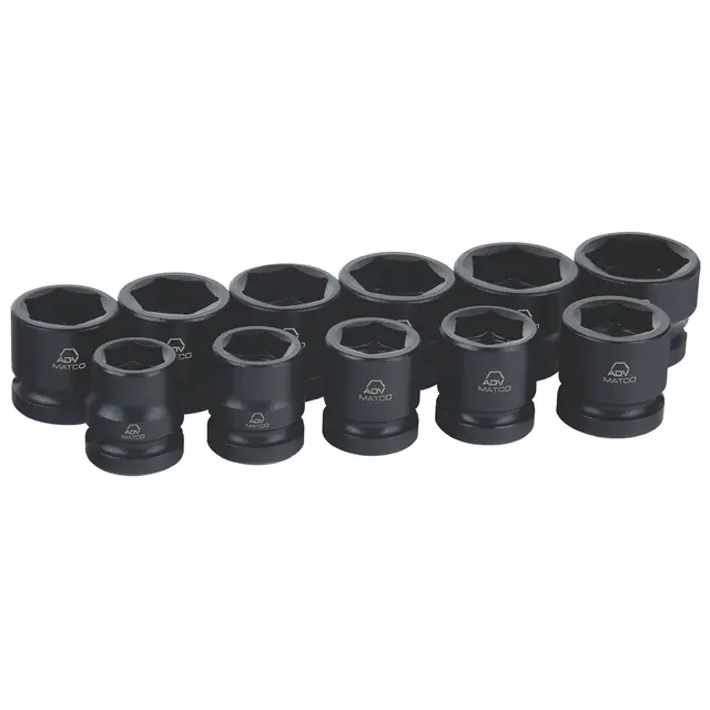 11 PIECE 1/2" DRIVE SAE 6 POINT ADV STUBBY IMPACT SOCKET SET