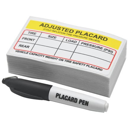 100 COUNT TIRE PRESSURE PLACARD STICKERS WITH PEN