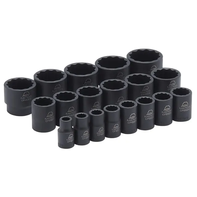 19 PIECE 1/2" DRIVE SAE 12 POINT ADV IMPACT SOCKET SET