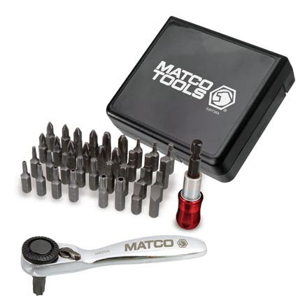 38 PIECE 1/4" DRIVE MINI RATCHET AND BIT SET