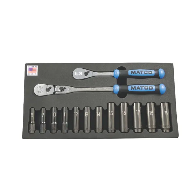 3/8" DRIVE 14 PIECE RATCHET AND DEEP SOCKET SET - BLUE