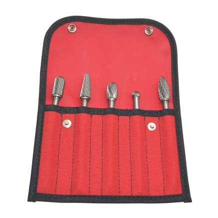 STANDARD LENGTH CARBIDE BURR SET. 1/4" SHANK, DOUBLE CUT, 5 PC