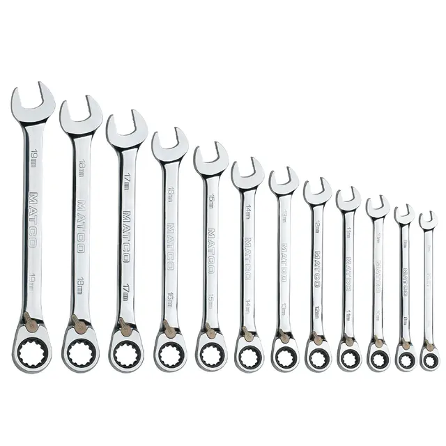 12 PIECE 90 TOOTH METRIC REVERSIBLE COMBINATION RATCHETING WRENCH SET