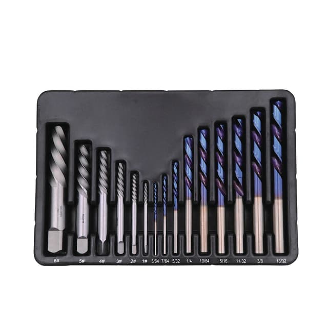 TITANIUM BLUE COBALT MECHANIC'S LEFT HAND DRILLL BIT EXTRACTOR KIT, 15 PIECE