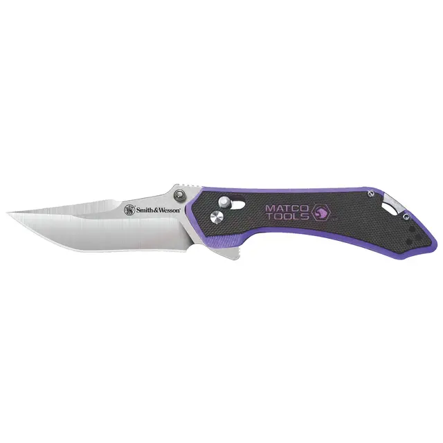 SMITH & WESSON X MATCO CLIP POINT FOLDING KNIFE, PURPLE