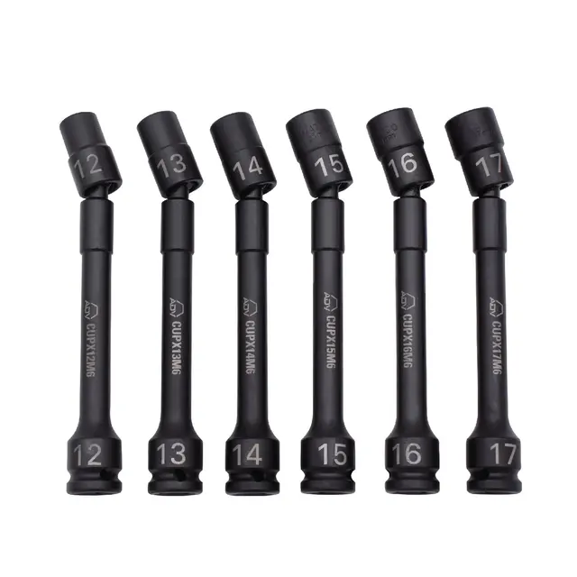 6 PIECE 1/2" DRIVE METRIC 6 POINT PINLESS UNIVERSAL IMPACT EXTENSION SET