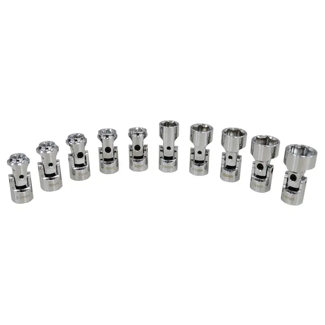10 PIECE 1/4" DRIVE METRIC 6 POINT STUBBY UNIVERSAL SOCKET SET