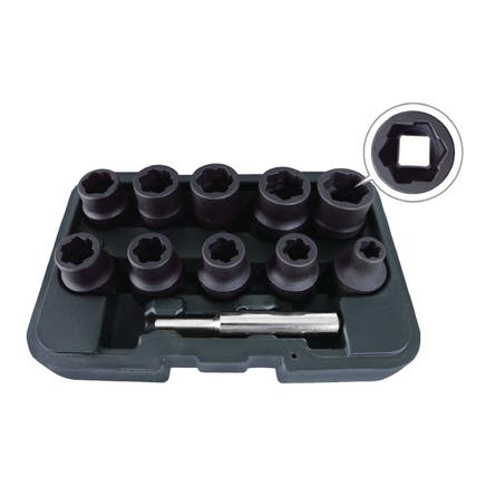 1/2" DRIVE 11 PIECE SAE HEX GRIP DAMAGED FASTENER IMPACT SOCKET SET