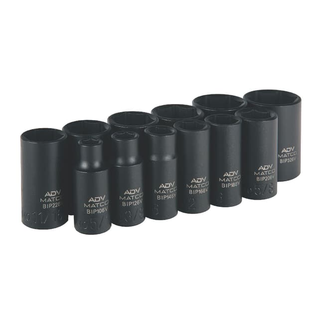 12 PIECE 3/8" DRIVE SAE 6 POINT ADV MID-LENGTH IMPACT SOCKET SET