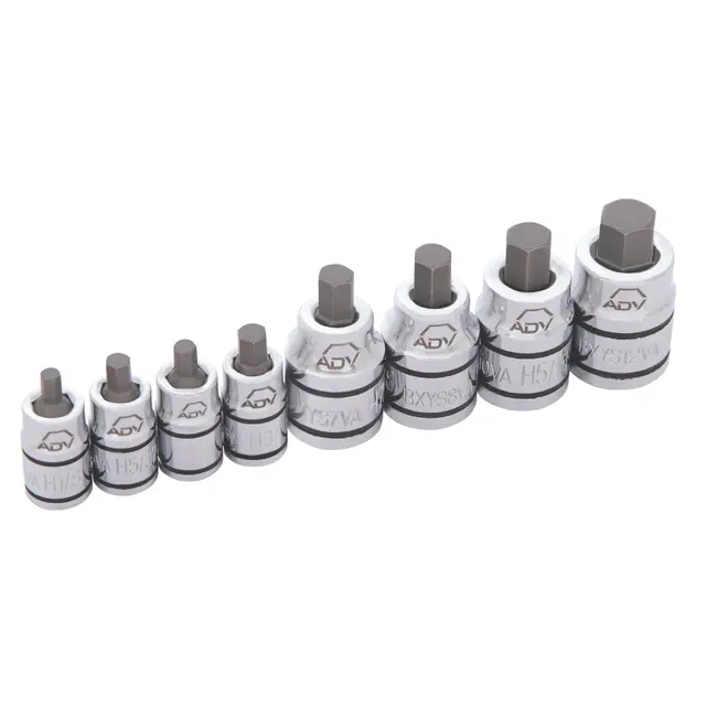 8 PIECE 1/4" AND 3/8" DRIVE SAE ADV STUBBY HEX BIT SOCKET SET
