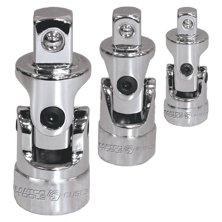 3 PIECE SPRING LOADED CHROME UNIVERSAL JOINT ADAPTER SET S3USL Matco